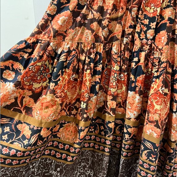 Anthropologie Floral Midi Dress - Orange and Brown - Picture 9 of 12